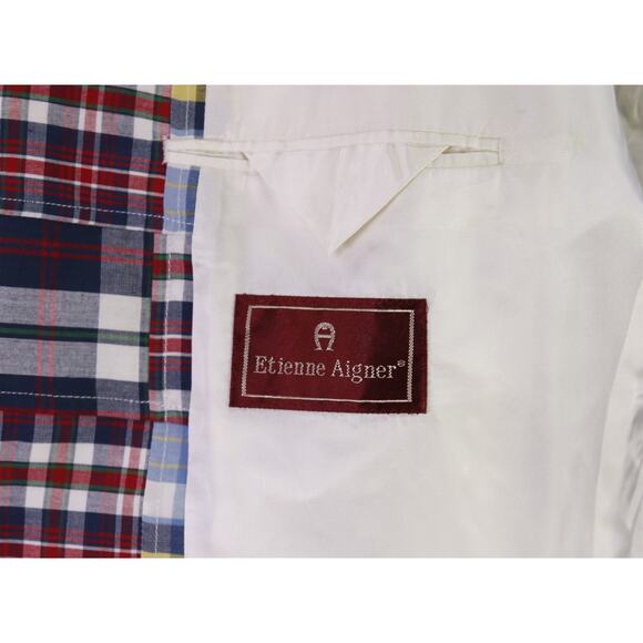 Etienne Aigner Men's Patchwork Madras Red Blue Plaid Cotton Blazer Large 44R - Picture 8 of 9